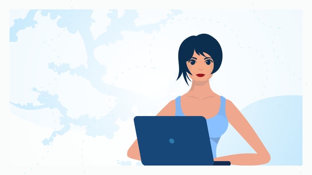 Girl working on laptop Freelance or study concept. in cartoon style. vector