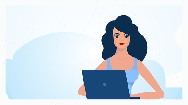 Woman with laptop Concept of work, education and shopping. illustration. vector