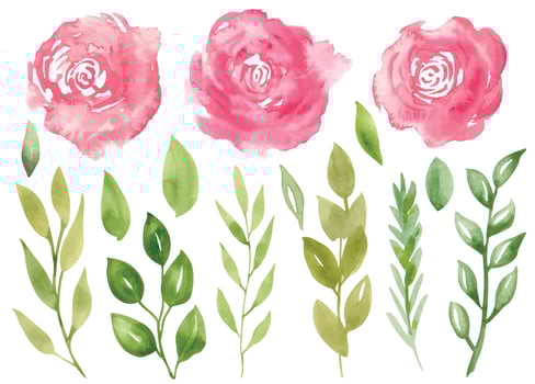 Watercolor floral seamless Pattern with abstract pink Flowers and green leaves. Hand drawn background for textile design or wedding invitations. Wallpaper with Purple Roses and branches. vector