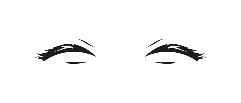 Closed eyes with black fluffy eyelashes on a white background. vector