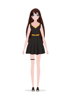 Anime girl in a black dress. illustration vector