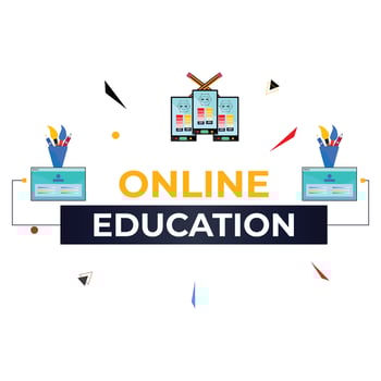 Online courses and trainings, Webinar, Distance education, Knowledge, Mobile learning App and E-learning. Vector illustration for poster, banner, presentation
