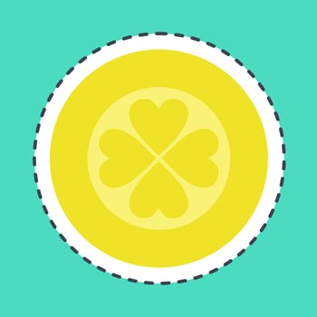 Sticker line cut gold coin with clover. St. Patrick's Day celebration elements. Good for prints, posters, logo, party decoration, greeting card, etc. vector