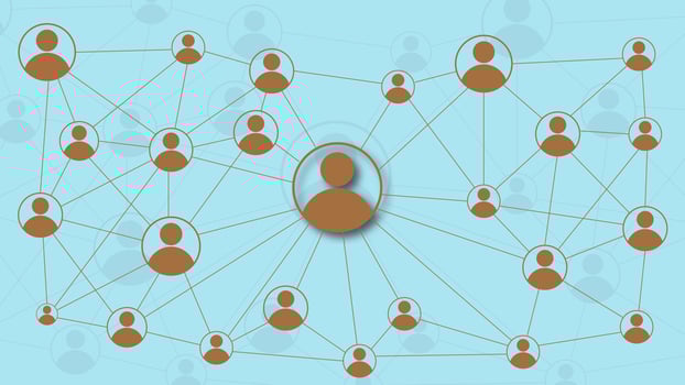 Community social network concept. Social contacts of people or user connected by lines. Vector illustration.