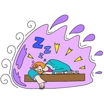 The girl fell asleep at the book. The concept of fatigue in training. This is a vector picture in the style of a comic book