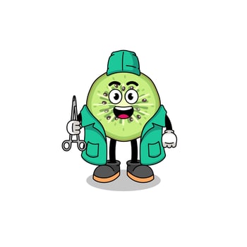 Illustration of sliced kiwifruit mascot as a surgeon vector