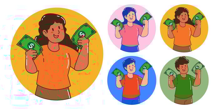 gesture of people holding a lot of money vector