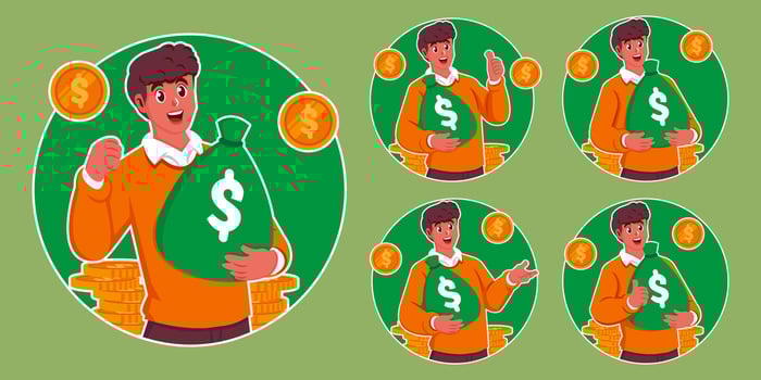 a successful black man carrying a sack of money vector