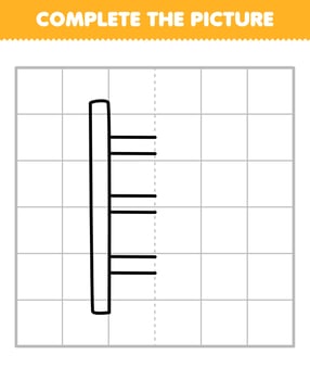 Education game for children complete the picture of cute cartoon ladder half outline for drawing printable tool worksheet vector