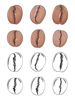 Coffee beans set. Vector illustration. Cartoon style.