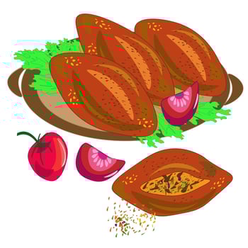 National cuisine Baking menu dishes from vegetables and fish restaurant cuisine. A set menu of delicious dishes of traditional or national cuisine in a flat cartoon hand-drawn Illustration template. vector