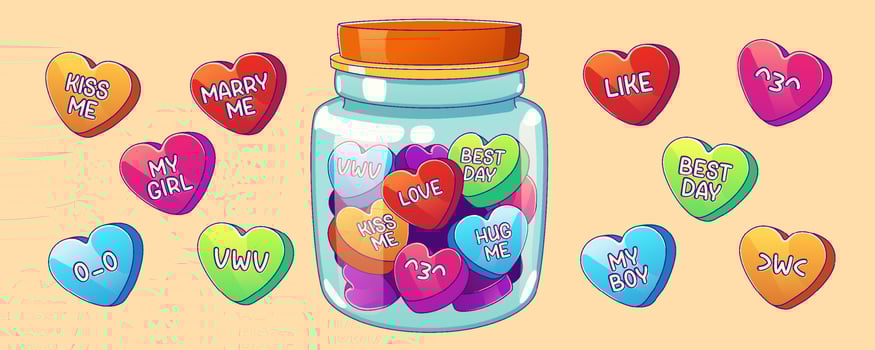 Sweet valentines, love candies in heart shape vector
