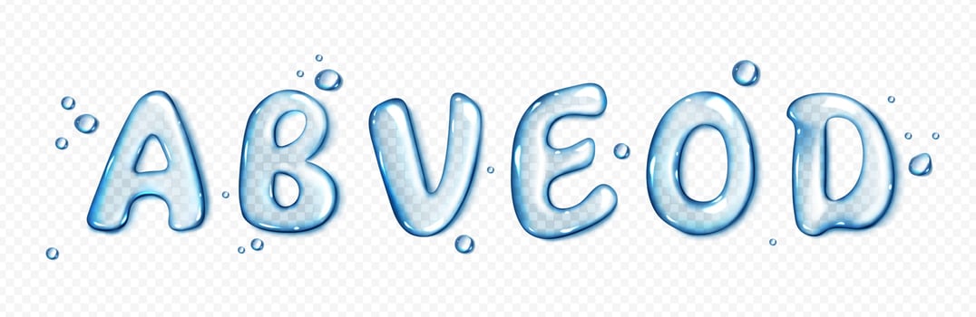 Water type font, liquid letters set vector
