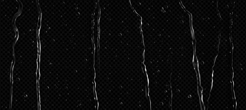 Realistic water drops and streams on black vector