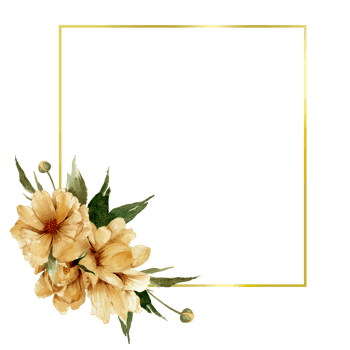 Watercolor flowers with golden frame illustration png