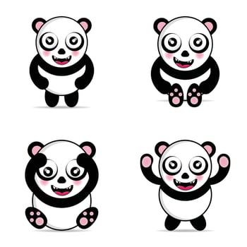 set cute panda illustration design kawaii vector