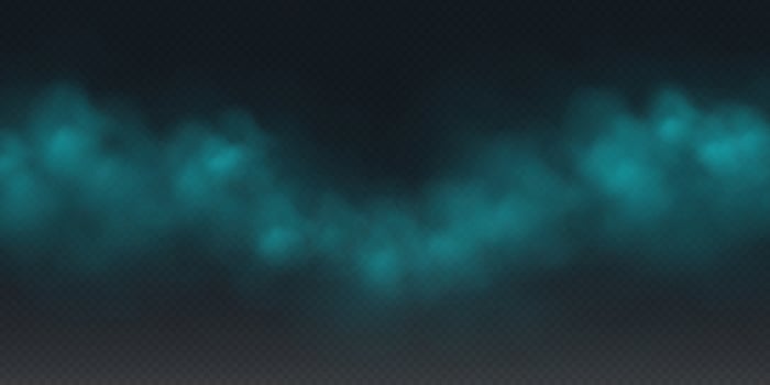 Blue smoke, colorful fog, realistic smog, haze, mist or cloudiness effect. vector