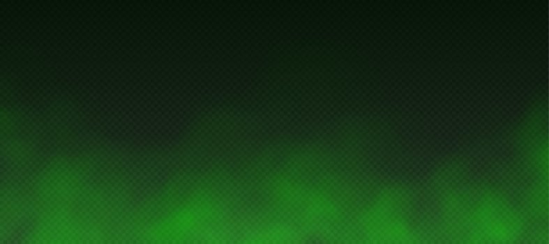 Green smoke, toxic cloud, realistic chemical gas, bad odour concept isolated on dark background. vector