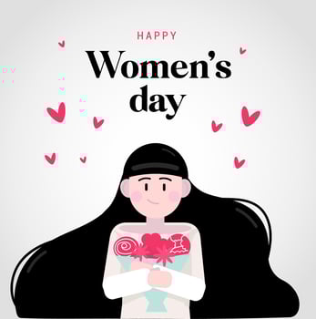 Happy Women's day greeting card with girl and flowers vector