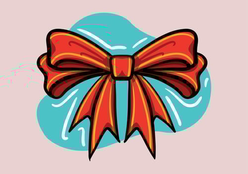 Hand drawn isolated knotted red ribbon bow in cartoon style. vector