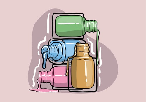 Colourful Nail polish bottle banner design. Stock vector Nail varnish set illustration. For nail bar, beauty salon, manicurist, stickers and social media