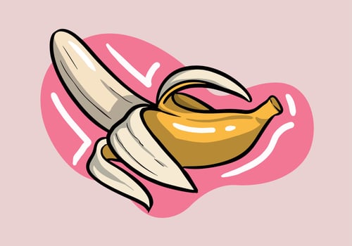 Banana Half Peeled Flat Illustration, Fruit Illustration, Simple Illustration Vector Icon Layered