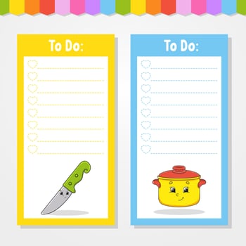 To do list for kids. Empty template. The rectangular shape. Isolated color vector illustration. Funny character. cartoon style. For the diary, notebook, bookmark.