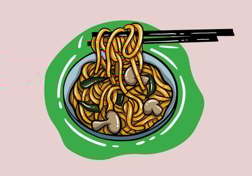 Hand drawn cute japanese food udon vector. Vector design japnese food. Hand drawn udon illustration