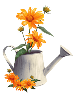 asters in a watering can illustration png