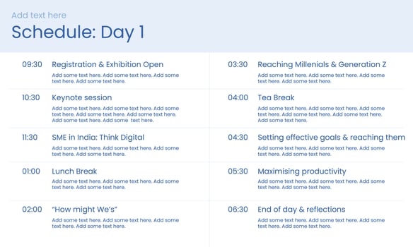 Schedule of the day. Infographics template, presentation agenda, schedule overview. Vector template design. Editable template of presentation slide representing company agenda, meeting agenda.