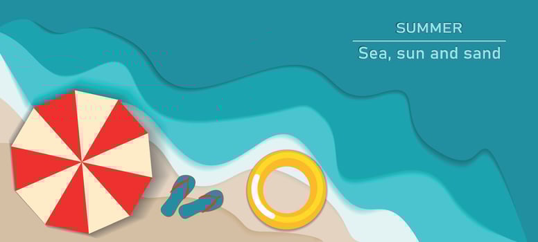 Wide banner sea coast, beach with umbrella. The concept of a postcard, a flyer advertising a summer beach holiday, vacation, hot weekend vector