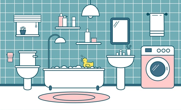 Cute bathroom interior. Vector flat illustration