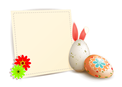 Easter composition with a square frame embroidered with threads and rabbit ears. png