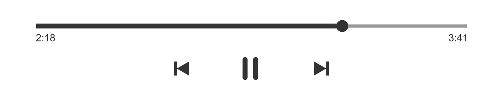 Progress loading bar of audio or video player with time slider, pause, rewind and fast forward buttons. Outline template of media player playback panel interface vector