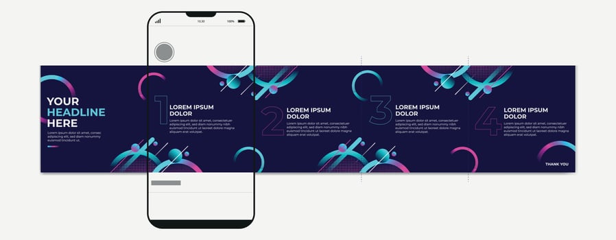 instagram carousel post template, editable instagram carousel post design set, social media carousel post with colorful gradient and phone. vector