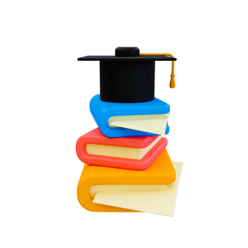 3d minimal graduation concept. graduation cap on top of a pile of books. 3d rendering illustration. png