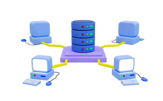 3d minimal database concept. database connection concept. computers connected to a database. 3d rendering illustration. png