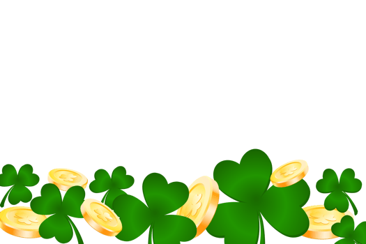 Cloverleaf with gold money on transparent background. St. Patrick's day border. PNG