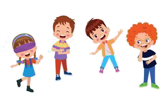 happy cute little kid boy and girl play tag blindfolded vector