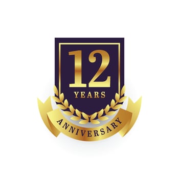 12 years anniversary gold emblem logo design vector