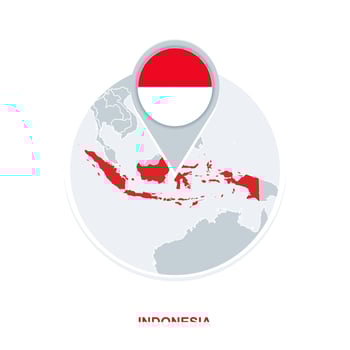 Indonesia map and flag, vector map icon with highlighted Indonesia