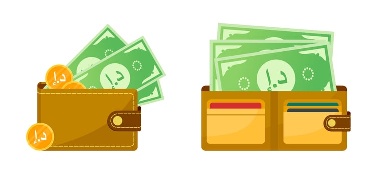 Wallet with United Arab Emirates Dirham Money vector