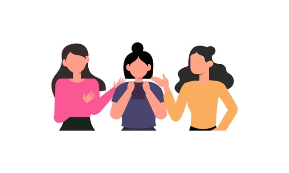 Girl friends meet and talk gossip and laugh illustration vector