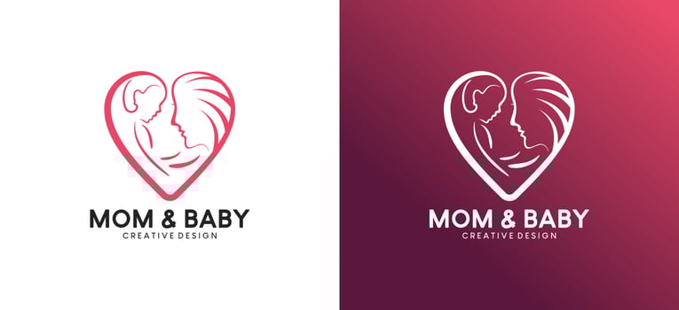 Creative abstract mama and baby silhouette vector illustration logo design