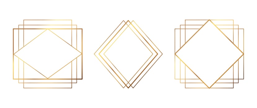 Set of luxury geometric golden frame vector. Gradient gold art deco, antique, vintage style, symmetric decorative border line shape. Elegant design illustration for card, decoration, poster, banner. vector