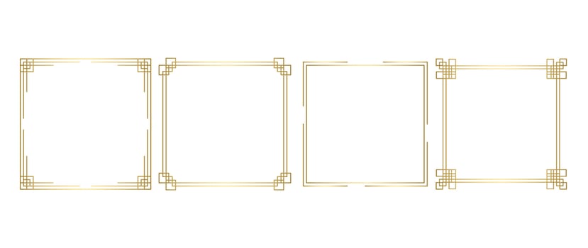 Set of luxury geometric golden frame vector. Gradient gold art deco, antique, vintage style, oriental decorative border line pattern. Elegant design illustration for card, decoration, poster, banner. vector