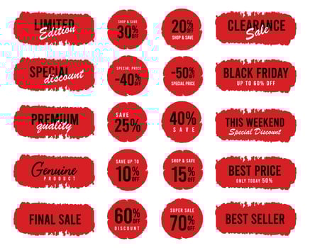 Set of brush sale banners, labels, tags and stickers. vector