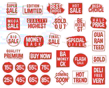 Set of brush sale banners, labels, tags and stickers. vector