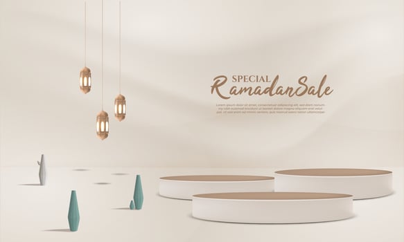 ramadan sale background 3d with podium, lantern for greeting, banner, poster vector