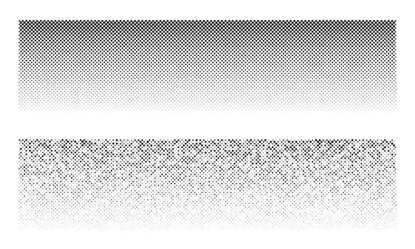 Dotted horizontal background, linear gradient halftone pattern, black dots texture on white background vector